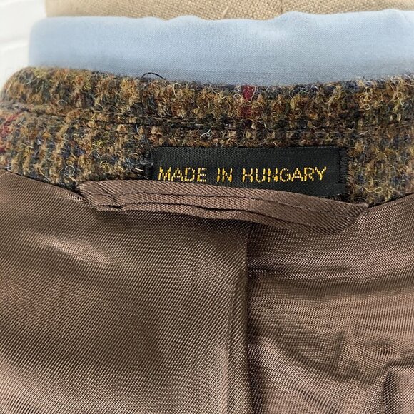 Unbranded Blazer Men‎ 44 Brown Red Plaid Tweed 1 Button Wool VTG Hungary - Picture 9 of 14